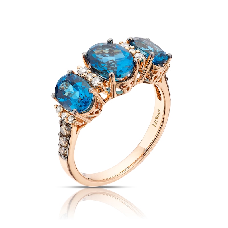 Le Vian 14ct Yellow Gold 0.29ct Diamond & Deep Sea Blue Topaz Trilogy Ring