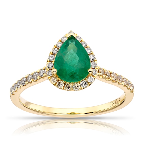 Le Vian 14ct Yellow Gold 0.29ct Diamond & Emerald Pear Shape Ring