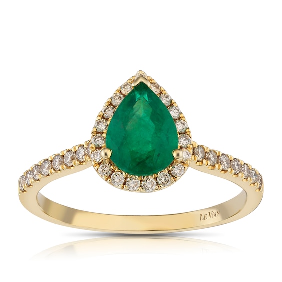 Le Vian 14ct Yellow Gold 0.29ct Diamond & Emerald Pear Shape Ring