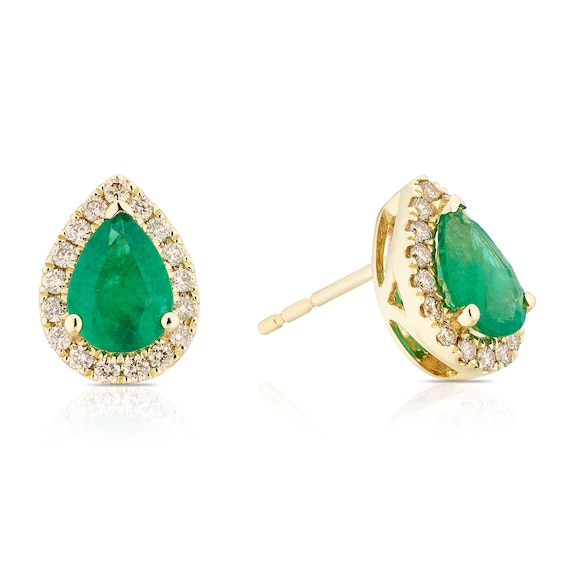 Le Vian 14ct Yellow Gold Pear 0.23ct Diamond and Emerald Pear Shape Stud Earrings