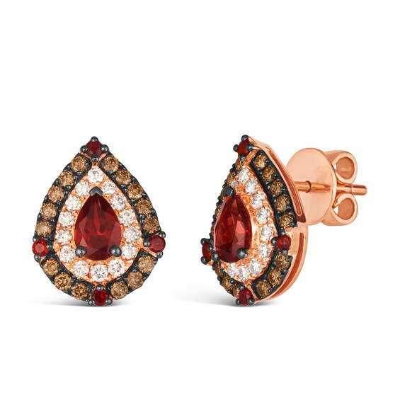 Le Vian 14ct Rose Gold 0.69ct Diamond & Garnet Pear Shape Stud Earrings