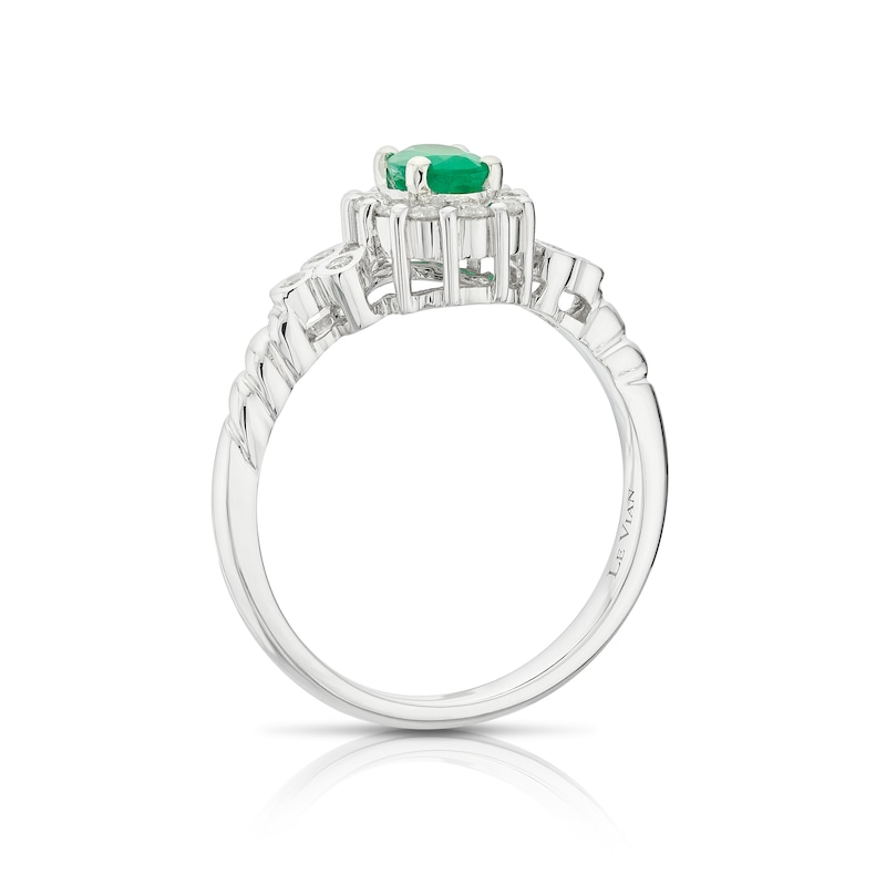 Le Vian 14ct White Gold 0.23ct Diamond & Oval Emerald Halo Ring