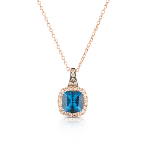 Le Vian 14ct Rose Gold Blue Topaz & 0.29ct Diamond Pendant Necklace