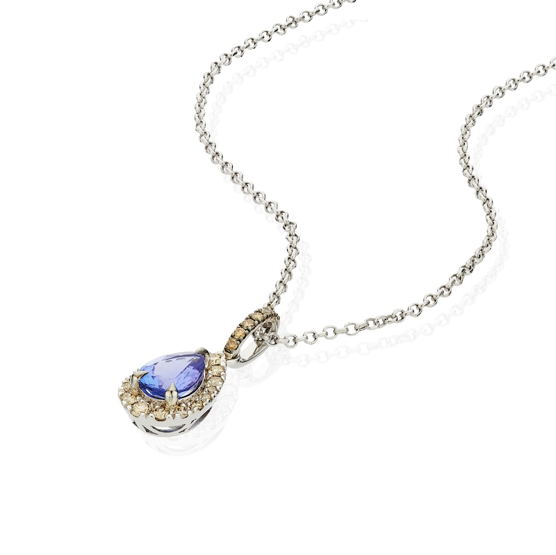 Le Vian 14ct White Gold 0.29ct Nude Diamond & Blue Tanzanite Pear Shape Pendant Necklace