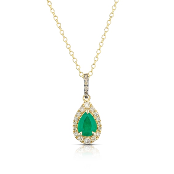 Le Vian 14ct Yellow Gold 0.29ct Diamond & Emerald Pear Shape Pendant Neckalace