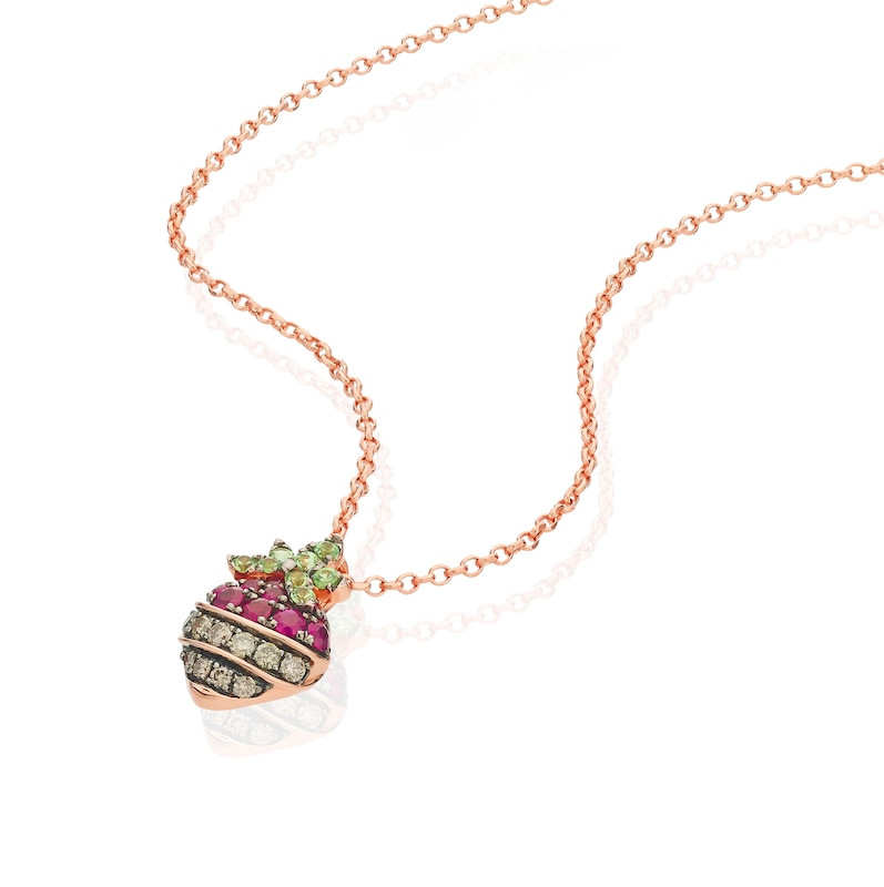 Godiva x Le Vian 14ct Rose Gold & 0.18ct Diamond Strawberry Pendant Necklace
