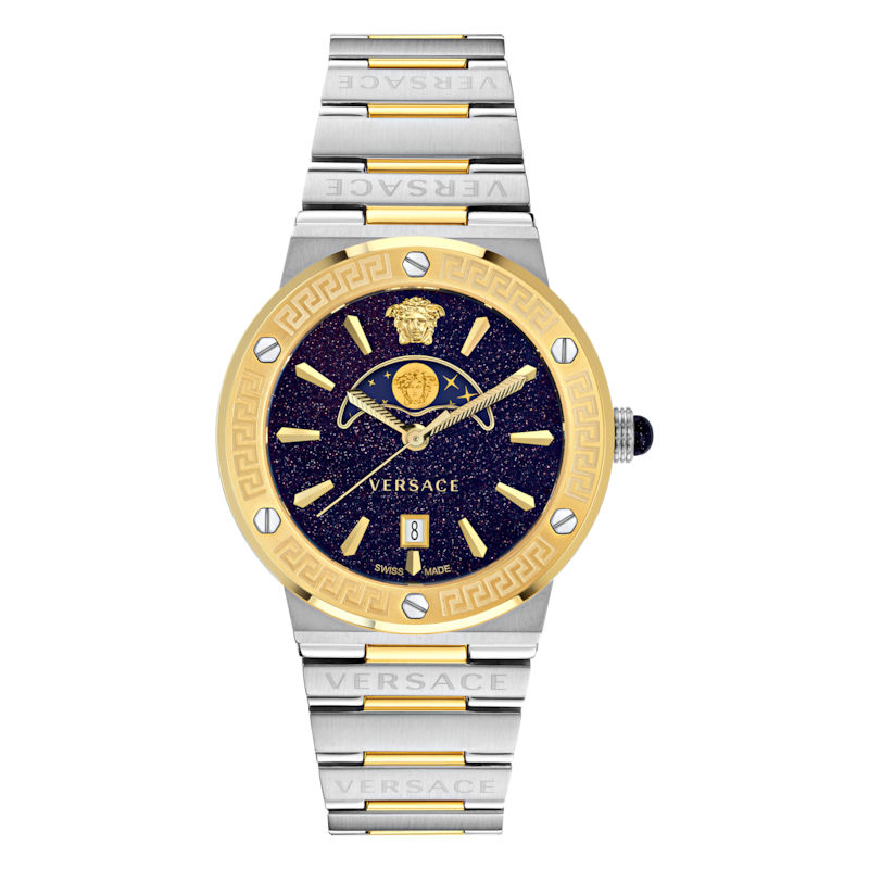 Versace Greca Moon Phase Dial & Two-Tone Bracelet Watch