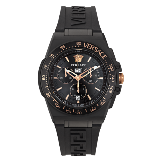 Men's Versace Greca Black Dial & Silicon Strap Watch