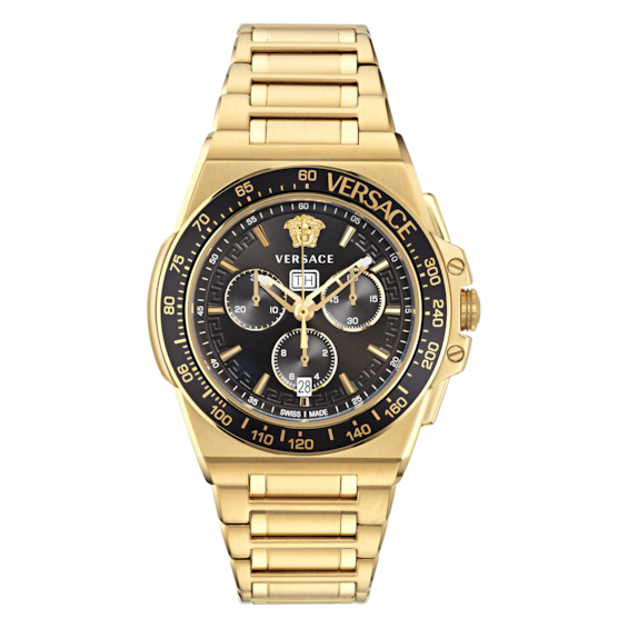 Men's Versace Greca Black Dial & Gold Tone Bracelet Watch
