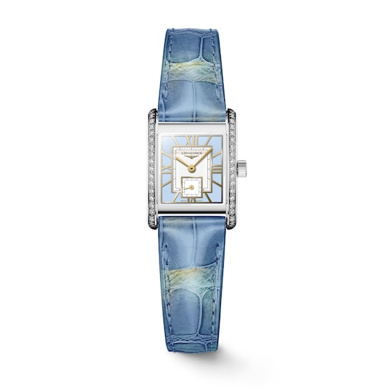 Longines Mini DolceVita Ladies’ Diamond & Blue Alligator Leather Strap Watch