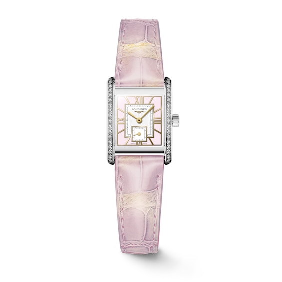 Longines Mini DolceVita Ladies’ Diamond & Pink Alligator Leather Strap Watch