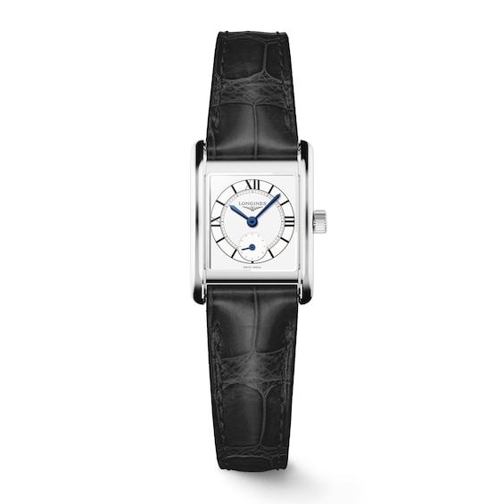Longines Mini DolceVita Ladies’ White Dial & Black Alligator Leather Strap Watch