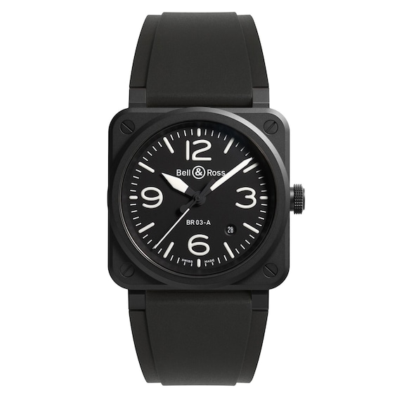 Men's Bell & Ross Br 03 Matte Black Rubber Strap Watch