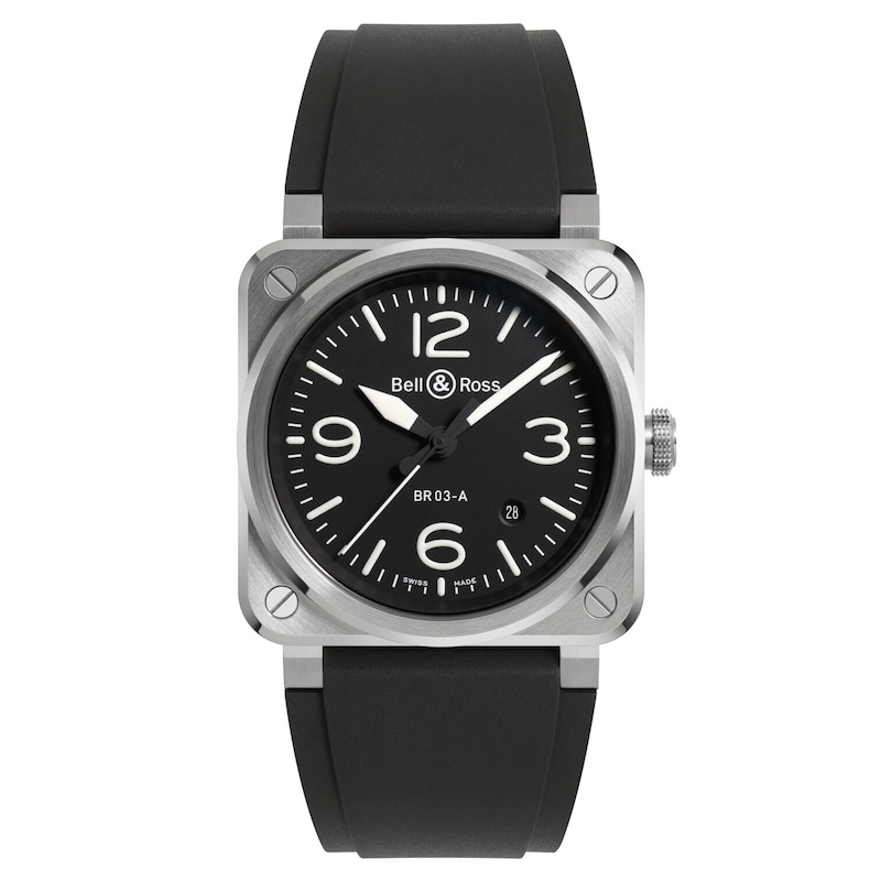 Bell & Ross BR 03 Steel & Black Rubber Strap Watch