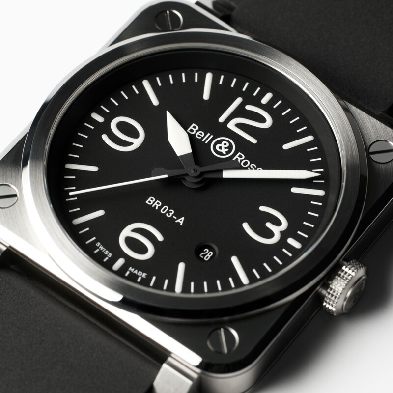 Bell & Ross BR 03 Steel & Black Rubber Strap Watch