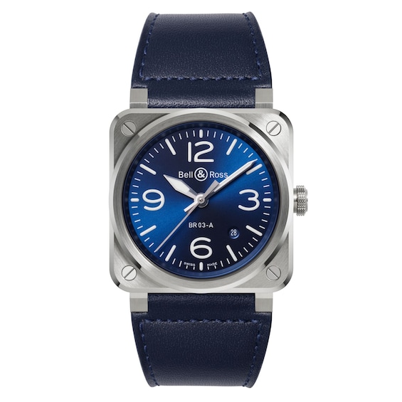 Bell & Ross BR 03 Steel & Blue Leather Strap Watch