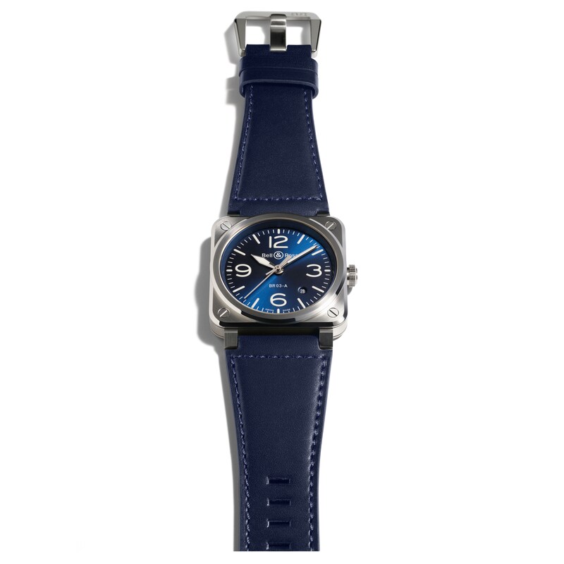 Bell & Ross BR 03 Steel & Blue Leather Strap Watch