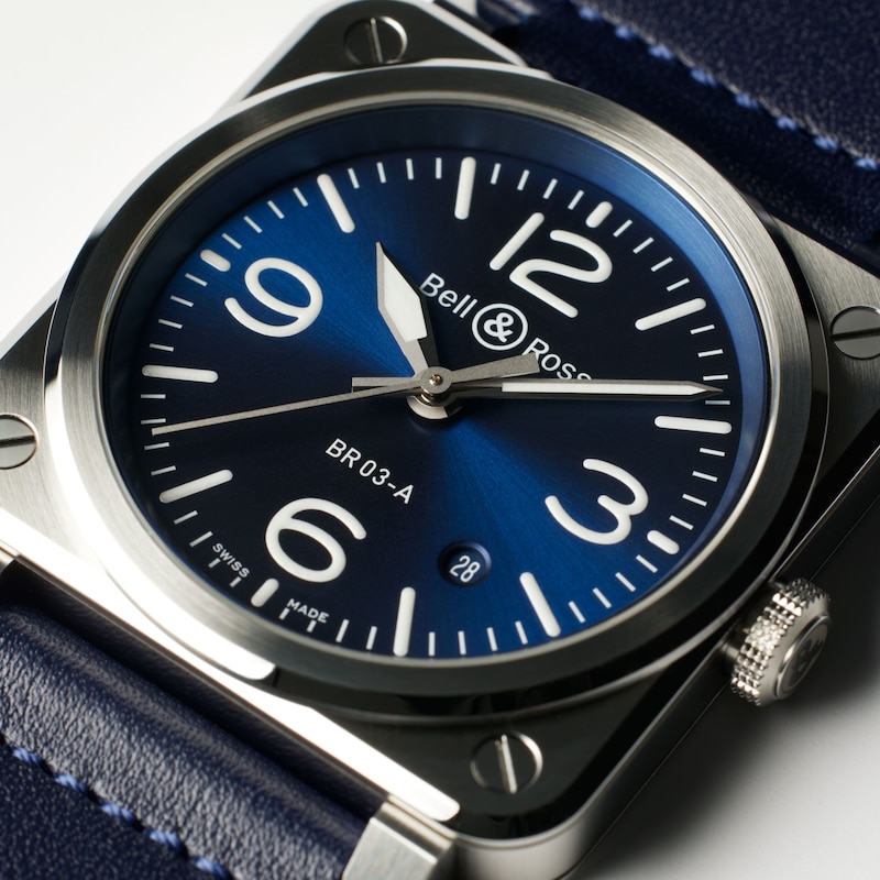 Bell & Ross BR 03 Steel & Blue Leather Strap Watch