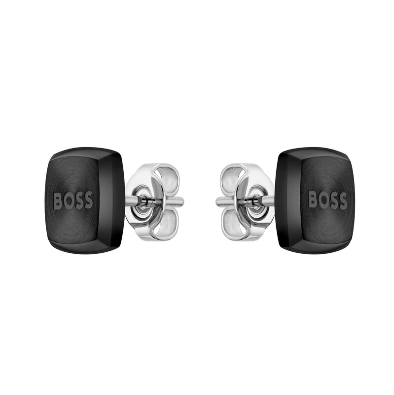 BOSS Yann Men's Square Black Stud Earrings