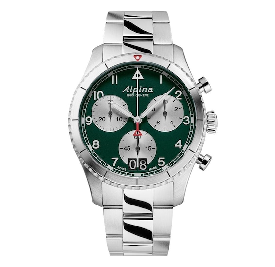 Men's Alpina Startimer Pilot Quartz Chronograph Stainless Steel Bracelet Watch