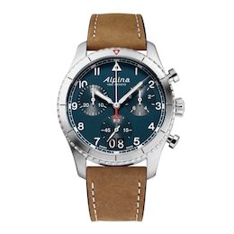 Alpina Startimer Men's Blue Dial & Brown Leather Strap Watch
