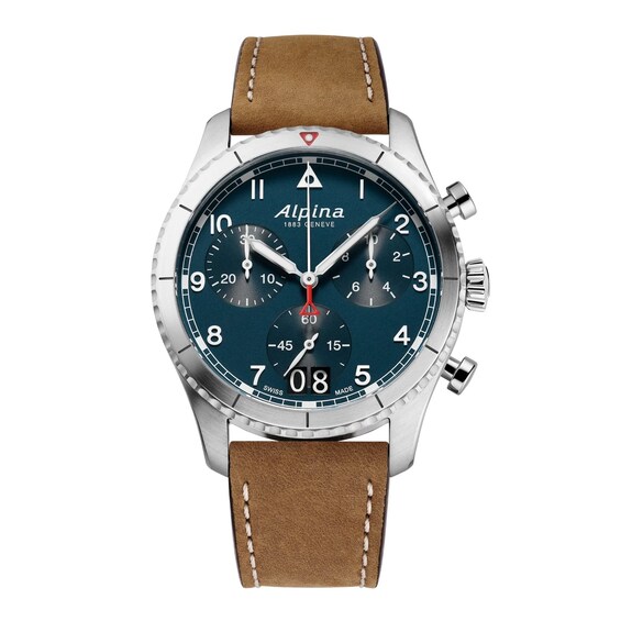 Men's Alpina Startimer Blue Dial & Brown Leather Strap Watch