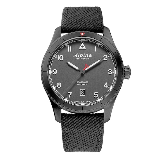 Men's Alpina Startimer Pilot Automatic Rubber Strap Watch