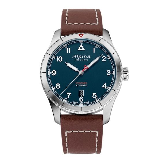 Men's Alpina Startimer Blue Dial & Brown Leather Strap Watch