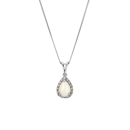 9ct White Gold Opal & Diamond Pendant