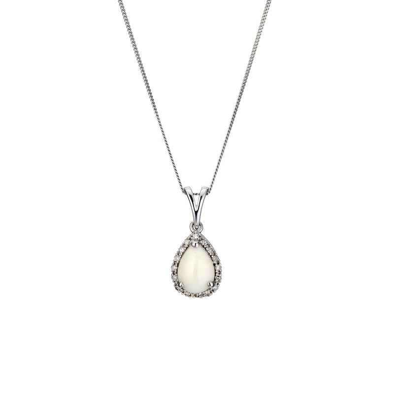 Main Image 1 of 9ct White Gold Opal & Diamond Pendant