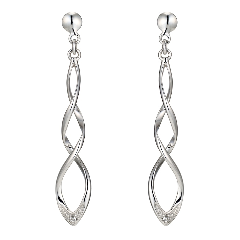 Main Image 1 of 9ct White Gold Diamond Dangle Earrings
