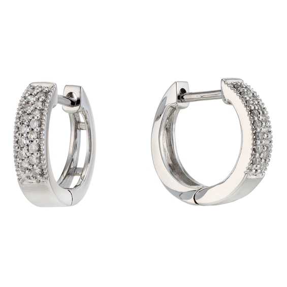 9ct White Gold 0.10ct Diamond 8mm Huggie Earrings