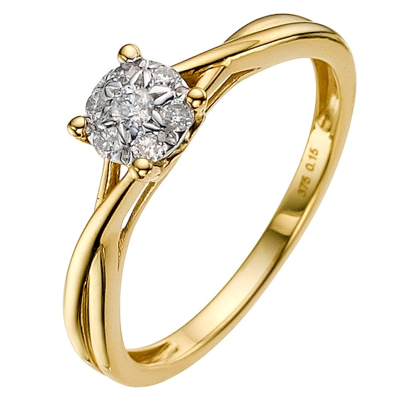 Engagement Ring 9ct Gold Cluster 0.15ct Diamond Ring