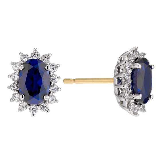 9ct Gold Created Sapphire Cubic Zirconia Earrings