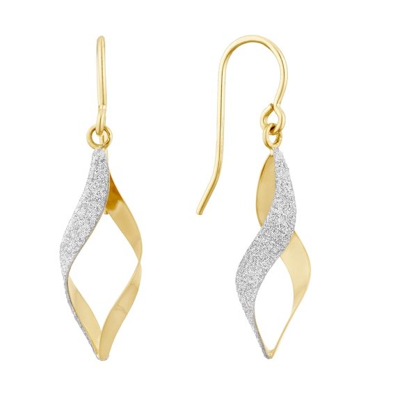 9ct Yellow Gold Glitter Caged Drop Earrings