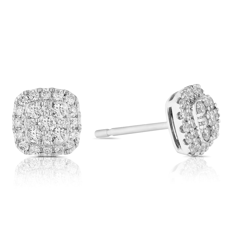 Platinum 0.50ct Diamond Total Cushion Cluster Stud Earrings