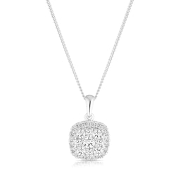 Platinum 0.50ct Diamond Total Cushion Cluster Pendant Necklace