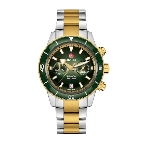 Rado Captain Cook Men’s Green Dial Two Tone Stainless Steel Bracelet Watch