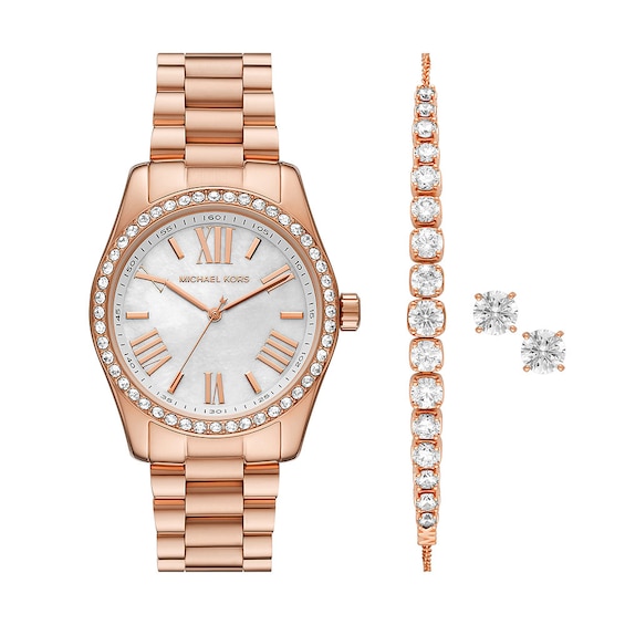 Michael Kors Lexington Rose Gold Tone Crystal Watch,