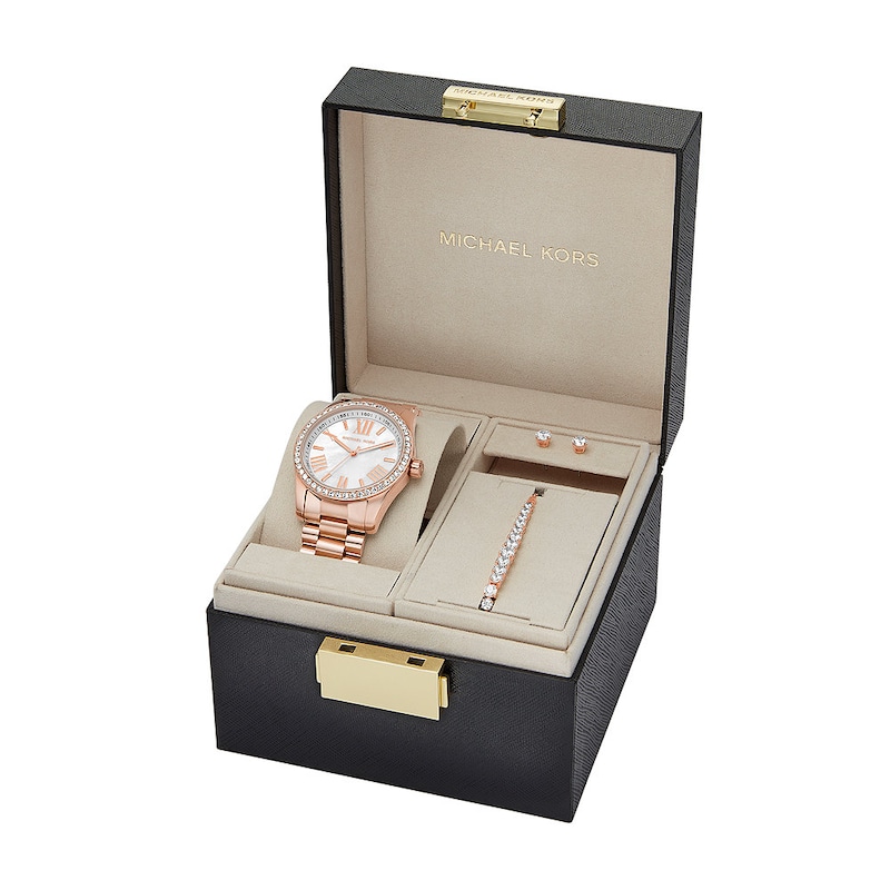 Main Image 5 of Michael Kors Lexington Rose Gold Tone Crystal Watch, Bracelet & Earring Giftset