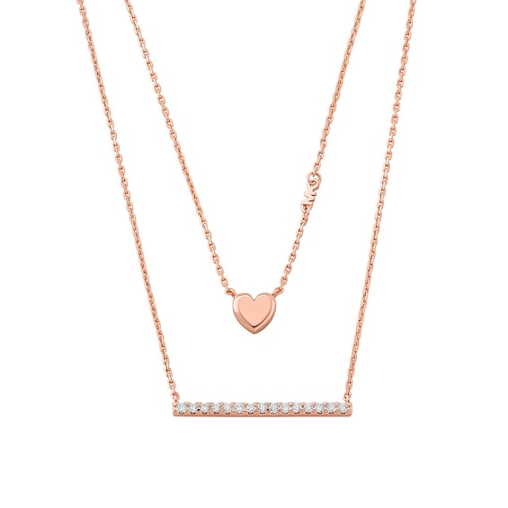 Michael Kors Love Rose Gold-Plated Sterling Silver Double Layer Heart Necklace