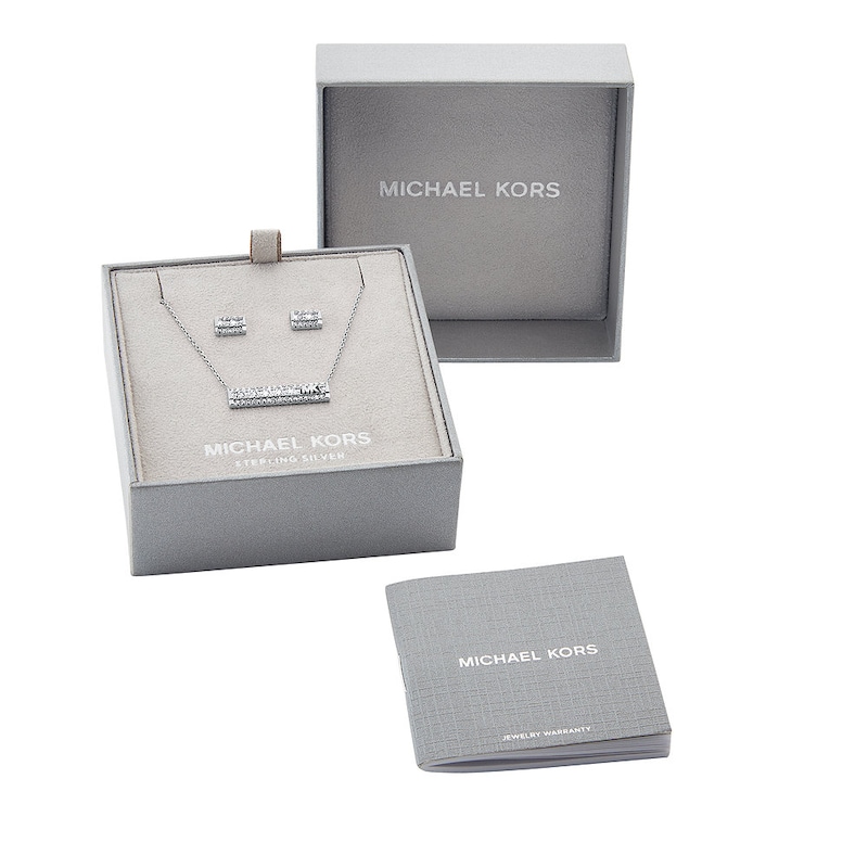 Michael Kors Sterling Silver Tapered Baguette Bar Pendant and Earrings Giftset