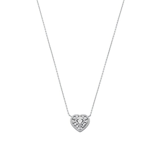 Michael Kors Love Sterling Silver Tapered Baguette Heart Pendant Necklace