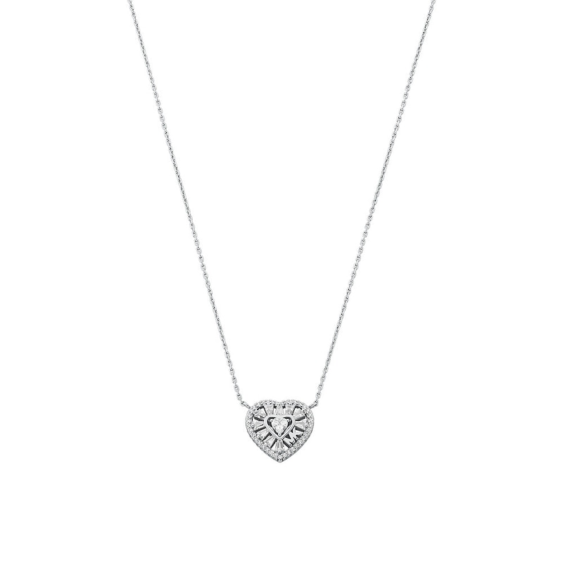 Main Image 1 of Michael Kors Love Sterling Silver Tapered Baguette Heart Pendant Necklace