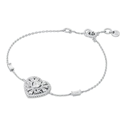 Michael Kors Love Sterling Silver Tapered Baguette Heart Line Bracelet