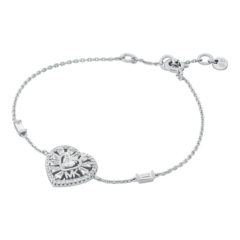 Michael Kors Love Sterling Silver Tapered Baguette Heart Line Bracelet ...