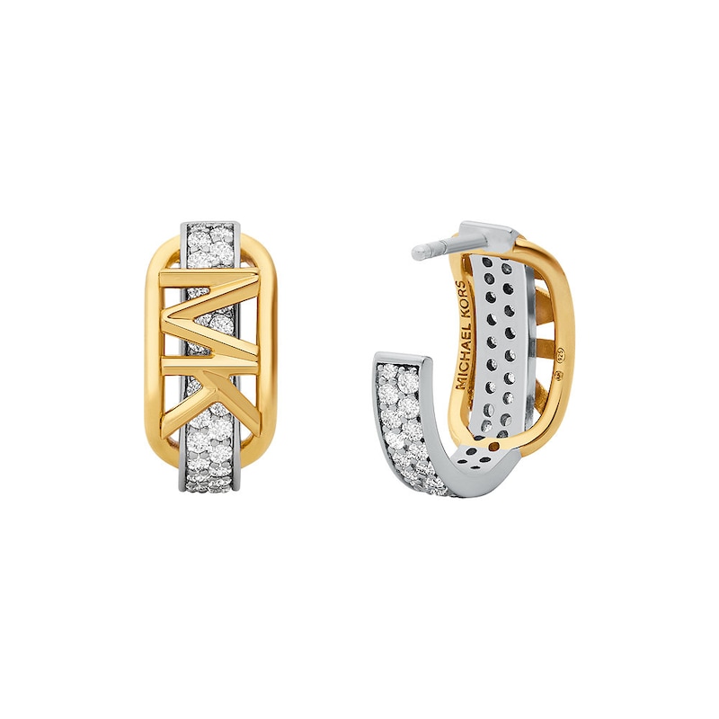 Michael Kors MK Statement Two-Tone Sterling Silver Pavé Empire Link Huggie Earrings