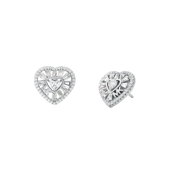Michael Kors Love Sterling Silver Tapered Baguette Heart Stud Earrings