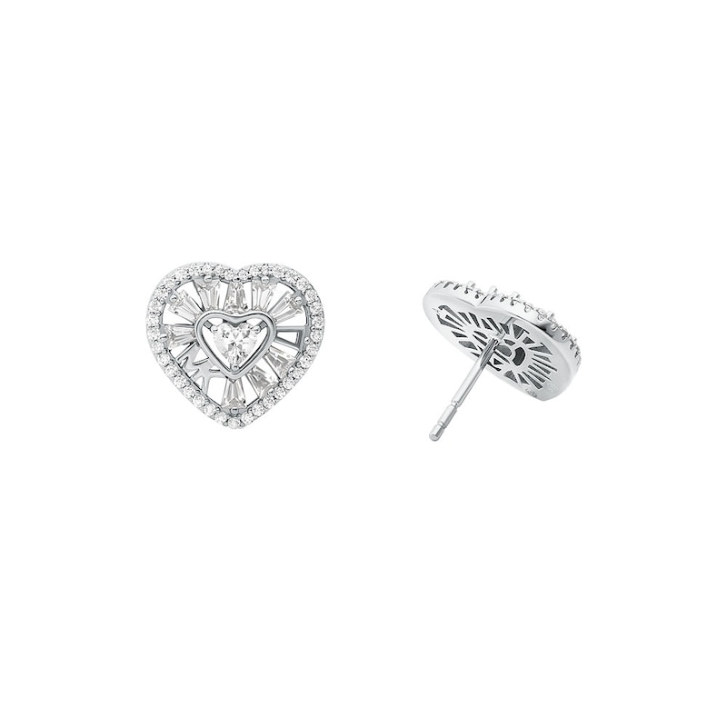 Michael Kors Love Sterling Silver Tapered Baguette Heart Stud Earrings