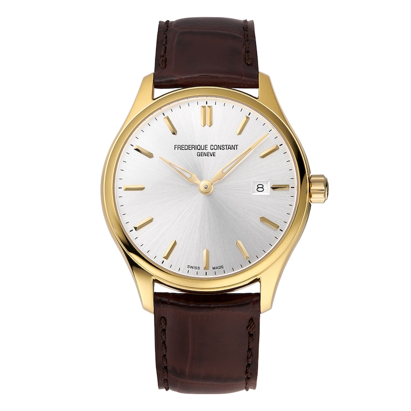 Frederique Constant Classics Men's Silver Dial & Brown Leather Strap Watch